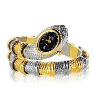 2 PCS Snake Shape Bracelet Diamonds-plated Quartz Watch(Interval Gold)