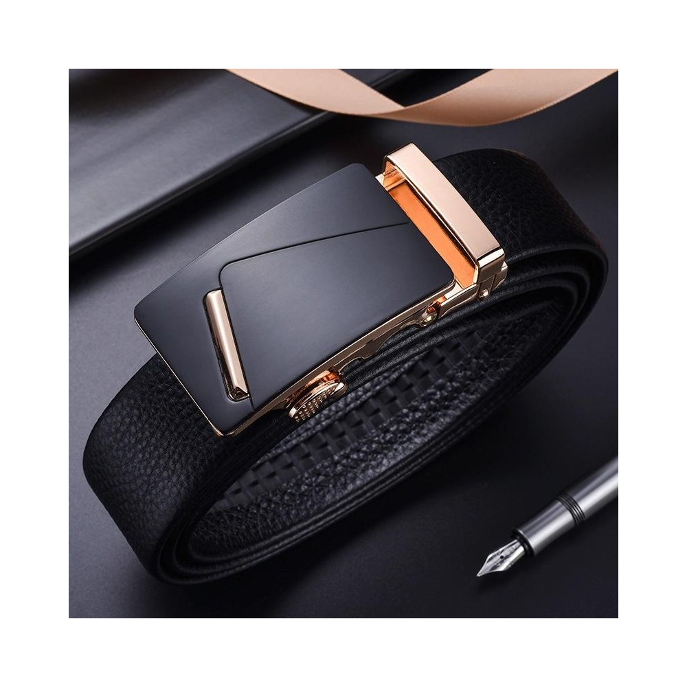 115cm Men Leather Automatic Buckle Belt Business Style Waist Band(K902 Golden)