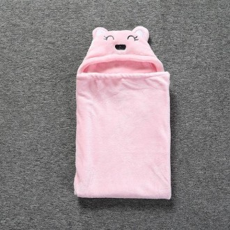 Cute Animal Cartoon Babies Blanket Kids Hooded Bathrobe Toddler Baby Bath Towel(Pink)