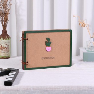 Wooden Loose-Leaf Album Children Growth Painting Album Couple DIY Handmade Gifts(Cactus)