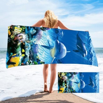 Seaside Portable Microfiber Beach Swim Printed Bath Towel 150x75cm(Dolphin)