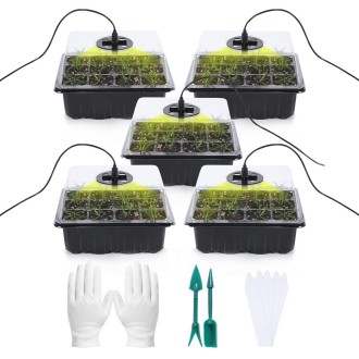 5 Set Plant Seed Starter Trays Kit,Seedling Tray Starter With Grow Light(Black)