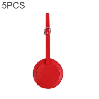 5 PCS Soft-Surface Leather Stitched Round Boarding Pass Luggage Tag(Red)