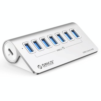 ORICO M3U7 Aluminum Alloy 7-Port USB 3.2 Gen1 5Gbps HUB with 0.5m Cable(Silver)