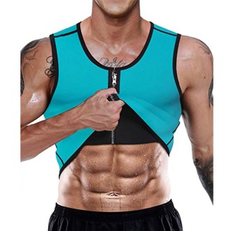 Men Fitness Corset Neoprene Sports Tummy Control Shapewear Zipper Tank Top Workout Wear, Size: 4XL(Blue)