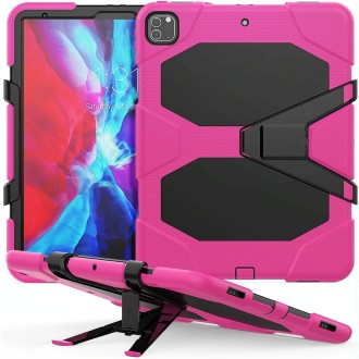 For iPad Pro 12.9 inch (2020) Shockproof Colorful Silicon + PC Protective Tablet Case with Holder & Shoulder Strap & Hand Strap 