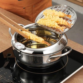 201 Stainless Steel Fryer Pot Household Temperature-controlled Multifunctional Thickening Pot, Size:20cm