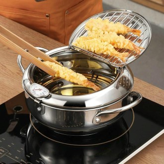 201 Stainless Steel Fryer Pot Household Temperature-controlled Multifunctional Thickening Pot, Size:24cm