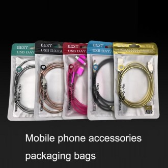 100PCS XC-0014 USB Data Cable Packaging Bags Pearl Light Ziplock Bag, Size: 9x16cm (Black)