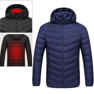 USB Heated Smart Constant Temperature Hooded Warm Coat for Men and Women (Color:Dark Blue Size:M)