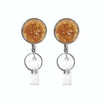 2pcs  Diamond Glitter Sequins Retractable Pull Badge Reel Name Tag Card Badge Holder(Orange)