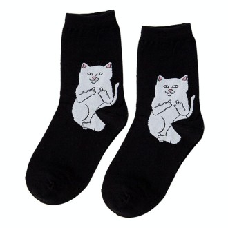 Middle Finger Cat Men and Women Hip Hop Street Wind Skateboard Tube Cotton Socks(Cat black)