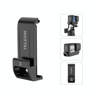 For GoPro Hero11 Black / HERO10 Black /9 Black TELESIN Waterproof Side Cover Easy Removable Charging Cover Port(Black)