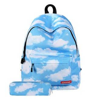 Cloud Pattern Print Travel Backpack School Shoulders Bag with Pen Bag for Girls, Size: 40cm x 30cm x 17cm