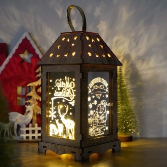 Wooden Christmas Decoration Wind Lantern LED Luminous Ornaments Portable Lantern Holiday Lights, Size:L(B Elk)