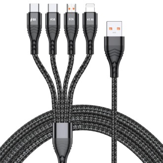 4 in 1 66W 6A USB to 8 Pin + Micro USB + Dual USB-C / Type-C Fast Charging Data Cable, Cable Length: 2m(Black)