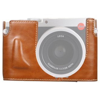 1/4 inch Thread PU Leather Camera Half Case Base for Leica Q (Typ 116)(Brown)