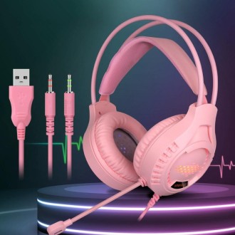 Smailwolf AK3 3.5mm Double Plug Version Game Wired Luminous Desktop Computer Headset(Pink)