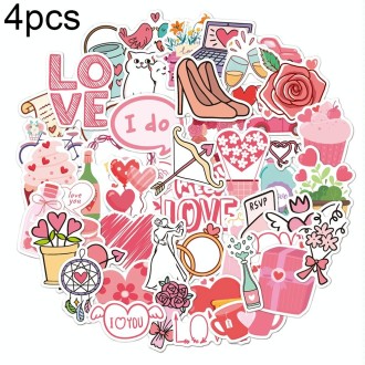 4sets Valentine Day Gifts Decorative Stickers Cartoon Waterproof Water Cup Sticker, Spec: N14