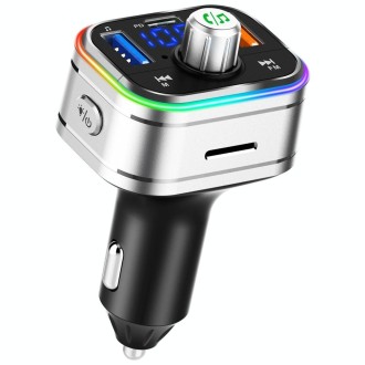 PD3.0 Fast Charge Car Bluetooth MP3 Hands-Free Player Car FM Transmitter(Silver)