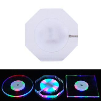 100x4mm Octagonal LED Light Up Acrylic Coaster Transparent Crystal Base(Colorful Light)