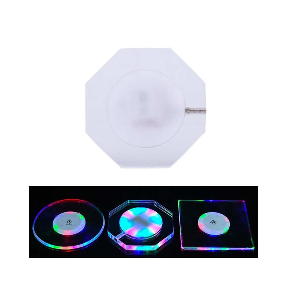 100x4mm Octagonal LED Light Up Acrylic Coaster Transparent Crystal Base(Colorful Light)