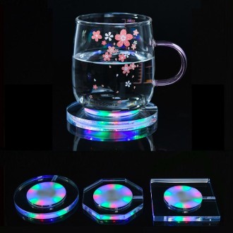 100x4mm Octagonal LED Light Up Acrylic Coaster Transparent Crystal Base(Colorful Light)