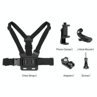 PULUZ  5 in 1 Adjustable Body Mount Belt Chest Strap with Phone Clamp & J Hook Mount & Long Screw Kit