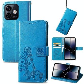 For Ulefone Note 16 Pro Four-leaf Clasp Embossed Buckle Leather Phone Case(Blue)