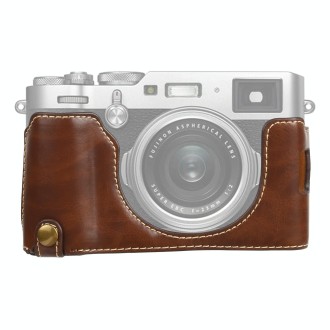 1/4 inch Thread PU Leather Camera Half Case Base for FUJIFILM X100V (Coffee)