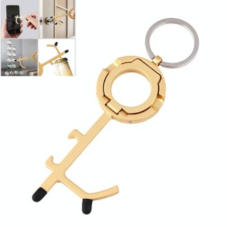 EDC Door Opener Non-Contact Press Elevator Protection Keychain Pendant, Specification: OPP Packaging(Pearl Gold)