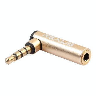 REXLIS BK3567 3.5mm Male + 3.5mm Female L-shaped 90 Degree Elbow Gold-plated Plug Gold Audio Interface Extension Adapter for 3.5
