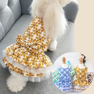 Pet Clothes Spring and Summer Cotton Small Dog Princess Pet Skirt, Size:XL(Yellow Maple Leaf)