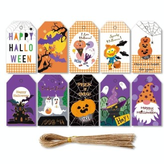 2 Sets Halloween Hangtag Gift Bag Candy Box Decorative Hangtag,Spec: 50 Hangtags+50pcs Hemp Rope