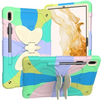 For Samsung Galaxy Tab S8+ / S7+ Butterfly Kickstand Heavy Duty Hard Rugged Tablet Case(Colorful Green)