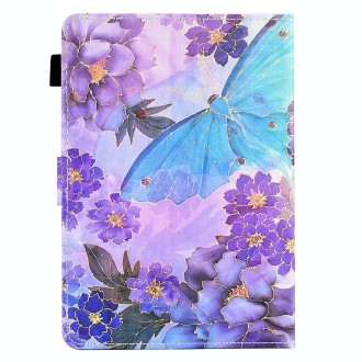 For 10 inch Coloured Drawing Leather Tablet Case(Peony Butterfly)