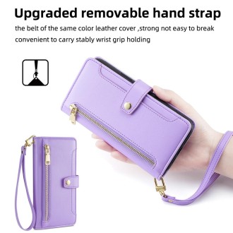 For Meizu Note 9 Sheep Texture Cross-body Zipper Wallet Leather Phone Case(Purple)