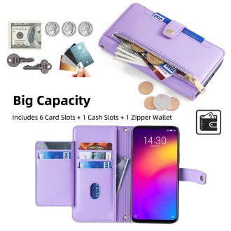 For Meizu Note 9 Sheep Texture Cross-body Zipper Wallet Leather Phone Case(Purple)