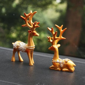 2 Pairs R-8820 Car Ornaments Car Home Safe Deer Decorations(Golden)