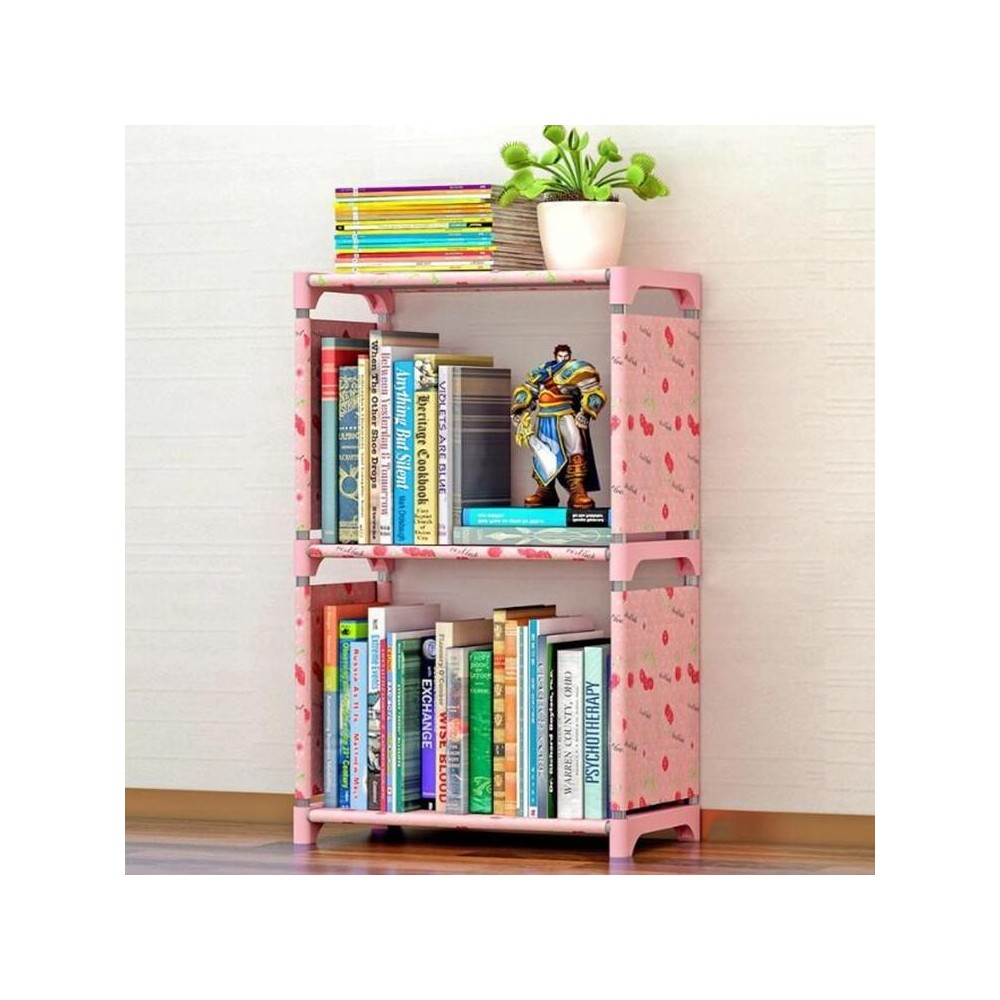 Plastic Steel Tube Multifunctional Combination Holder Student Books Shelf Floor Storage Rack(Cherry)