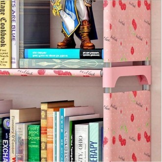 Plastic Steel Tube Multifunctional Combination Holder Student Books Shelf Floor Storage Rack(Cherry)