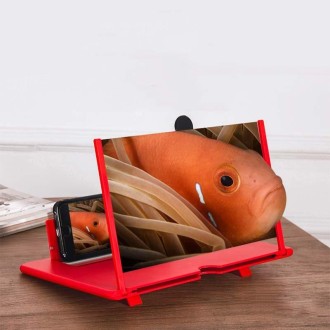 Pull-out Mobile Phone Screen Magnifier 3D Video Desktop Mobile Phone Holder, Size:12 inch(Red)