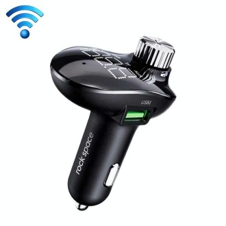 ROCK SPACE B302 18W QC3.0 Dual USB Digital Display Bluetooth Car Charger, Support 64GB U Disk & TF Card / FM / AUX / Hands-free 