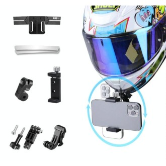 RUIGPRO Action Camera Phone Helmet Mount Kit with J-Hook Buckle & Metal Phone Clamp & Adapter(Black)