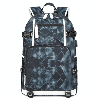 6101-5 Printed Backpack Large Capacity Computer Backpack Waterproof Student School Bag(Geometric Black)