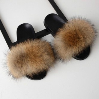 Fox Fur Slippers Flip-flops Non-slip Flat Fur Shoes Sandals for Women, Shoe Size:40-41(25cm)(Scorpion)