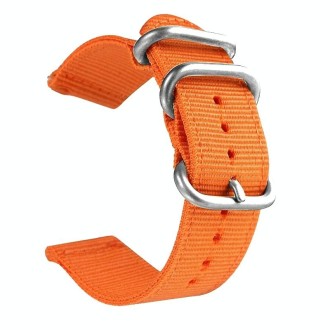 Washable Nylon Canvas Watchband, Band Width:22mm(Orange with Silver Ring Buckle)