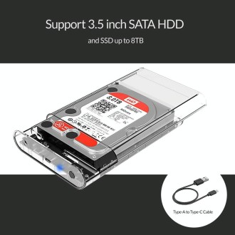 ORICO 3139C3 3.5 inch SATA HDD USB 3.1 Type-C External Hard Drive Enclosure Storage Case(Transparent)