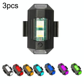 3pcs M1 Vibration Sensing Motorcycle Bicycle Aircraft Explosion Lights Cruise Flashing Anti-rear-end Collision Light(7 Colors)