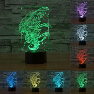 Hippocampus Style 3D Touch Switch Control LED Light , 7 Colour Discoloration Creative Visual Stereo Lamp Desk Lamp Night Light